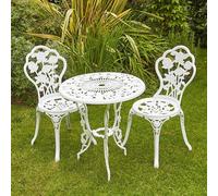 Home Source Bistro Set Outdoor Patio Garden Round Table & 2 Chairs Metal Frame in White Home Source White