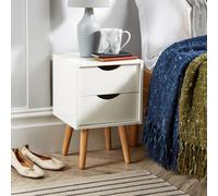 White Bedside Cabinet 2 Drawer Lamp Side Table Solid Wood Legs Scandi Style