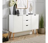 Sideboard White Storage Cabinet 2 Door 3 Drawer Cupboard Solid Wood Legs Scandi