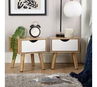 Bedside Cabinet Oak White 1 Drawer Bedroom Side Table Wooden Legs Home Source Multi One Size