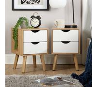 Home Source Boden Pair Of 2 Drawer Oak White Bedside Table Storage Units