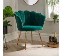Home Source Boucle Fabric Scallop Shell Chair Wing Back Armchair Sofa Gold Legs in Emerald Home Source Emerald