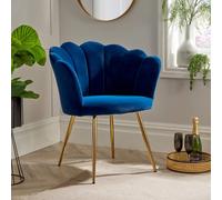 Blue Velvet Scallop Shell Chair WingBack Occasional Armchair Gold Legs