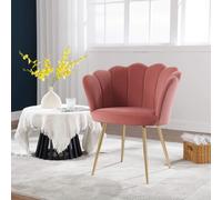 Boucle Fabric Scallop Shell Chair Wing Back Armchair Sofa Gold Legs Home Source Pink One Size