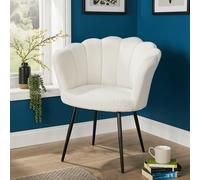 Home Source Boucle Fabric Scallop Shell Chair Wing Back Armchair Sofa Gold Legs in White Home Source White