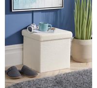 Home Source Boucle Teddy Fur Cream Folding Square Storage Ottoman