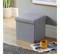 Home Source Grey Boucle Teddy Fur Square Folding Storage Ottoman
