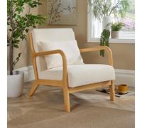 Home Source Boucle Wooden Armchair Teddy Fur Cream Modern Home Chair Seating Home Source Cream