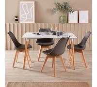 Home Source Braga Dining Table & 6 Lisbon Chair Sets Wooden Legs in White Home Source White