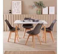 Home Source Braga White 120Cm Dining Table With 6 Grey Padded Lisbon Chairs Set