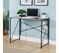 Home Source Brampton Folding Grey Oak Effect Compact Desk Storage Hook Wood And Metal Home Office Workstation