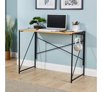 Home Source Brampton Folding Light Oak Compact Desk Storage Hook Wood And Metal Home Office Workstation