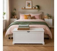 Home Source Bromwell Wooden Storage Box Blanket Box Bedroom Storage Chest White - White
