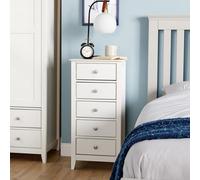 Home Source Bronte 5 Drawer Narrow Chest White Bedroom Storage Unit