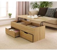 Home Source Wooden Coffee Table With Lift Up Top & 2 Large Storage Drawers in Light Oak Home Source Light Oak
