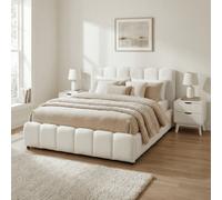 Home Source Bubble White Textured Velvet Ottoman Storage Bed With Padded Headboard
