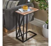 Home Source C Shaped Side End Table Mang Wood Top Iron Frame Home Living Storage in Light Oak Home Source Light Oak