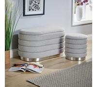 Home Source Cake Set Of 2 Grey Boucle Storage Ottomans