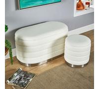 Home Source Cake Set Of 2 White Boucle Storage Ottomans