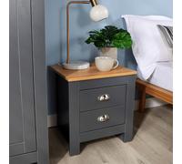 Home Source Camden 2 Drawer Bedroom Bedside Table Storage Unit Graphite Grey
