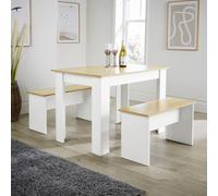 Home Source Camden Kitchen Breakfast Dining Table and Bench Set White