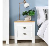 Home Source Camden White 2-Drawer Bedside Table with Storage and Shell Handles
