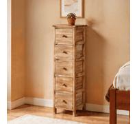 Home Source 5 Drawer Chest Wooden Tallboy Storage Organiser Fully Assembled in Natural Home Source Natural