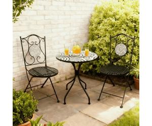 Home Source Carlton Mosaic Outdoor Bistro Table & Folding Chairs Set