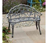 Home Source Ornate Rose Detail Metal Outdoor Garden Bench Grey