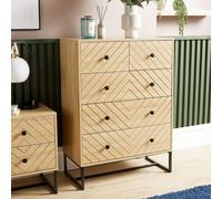 Home Source Chest 5 Drawers Aztec Design Oak Effect Metal Legs Bedroom Storage in Light Oak Home Source Light Oak