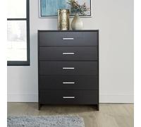 Home Source Chest 5 Drawers Bedroom Oak Black Storage Organiser Bedside Cabinet Home Source Black