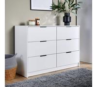 Home Source Chest 6 Drawers Bedroom Clothing Bedside Storage Organiser Wide in White Home Source White