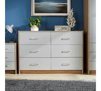Home Source Chest 6 Drawers Bedroom Grey White Oak Black Storage Bedside Cabinet Home Source Grey
