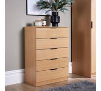 Home Source Chest of Drawers Storage 5 Drawer Bedroom Organiser Bedside Sideboard in Light Oak Home Source Light Oak