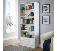 (White - 2 Drawer) Bookcase Display Shelf Freestanding