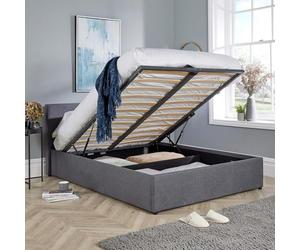 Home Source - Classic Gas End Lift 4Ft6 Double Fabric Ottoman Storage Bed - Grey