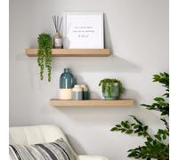 (Oak) Home Source Pair of 60cm Floating Wall Mounted Storage Shelves