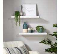 (White) Home Source Pair of 60cm Floating Wall Mounted Storage Shelves