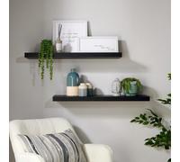 Home Source Cloud Pair Of 80Cm Floating Wall Shelves Black