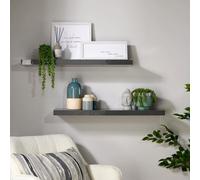 Home Source Cloud Pair Of 80Cm Gloss Floating Wall Shelves Grey