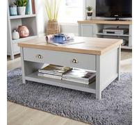 Home Source Coffee Table 2 Drawer Dark 36mm Oak Top Home Reception Table in Grey Home Source Grey
