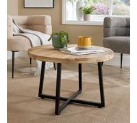 Home Source Coffee Table Criss Cross Iron Base Mango Wood Top Home Living Storage in Light Oak Home Source Light Oak
