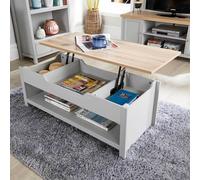 Home Source Coffee Table Lift Up Oak Top Home Reception Storage Shelf Avon in Grey Home Source Grey