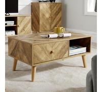 Home Source Coffee Table Rectangular 1 Drawer Open Storage Home Living Room Unit in Light Oak Home Source Light Oak