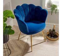Blue Velvet Scallop Shell Chair WingBack Occasional Armchair Gold Legs