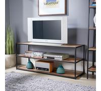 Home Source Compact TV Unit Media Stand Open Storage Shelves Modern Oak Finish in Natural Home Source Natural