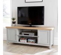 Home Source Console TV Stand Television Unit Oak Coffee Solid Bookcase 36mm Top in Grey Home Source Grey