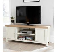 Home Source Console TV Stand Television Unit Oak Coffee Solid Bookcase 36mm Top in White Home Source White