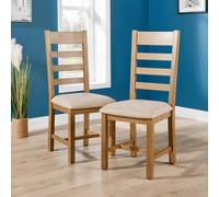 Home Source Copenhagen Pair Of Assembled High Slatted Back Dining Chairs Beige Wool Seat Solid Oak Legs