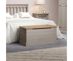 Home Source Corona Solid Pine Ottoman Single Bedding Box Toy Chest - Traditional Mexican Style Storage Trunk for Kids Bedroom - Space-Saving Wooden Chest with Lid and Window Bench